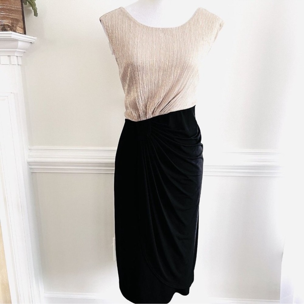 En Focus Black & Tan Shimmery Gathered Waist Pencil Dress 14W ~ Evening ~ Party
